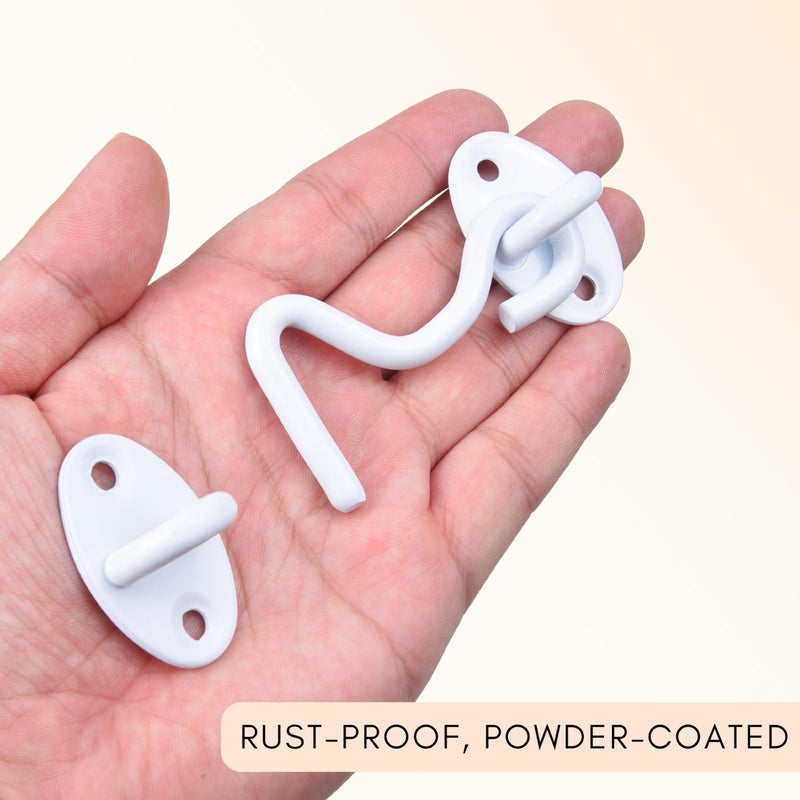 Eco-Fused 3-inch Heavy Duty Hook and Eye Latch - 2X Barn Door Lock (White)  8X Mounting Screws - Powder Coated Stainless Steel Hooks for Door  Windows  Sheds  Fences  Gates  Closets  Cabinets - Image 4